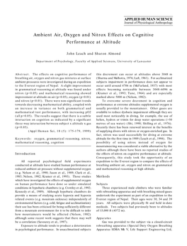 Ambient Air, Oxygen and Nitrox Effects on Cognitive Performance at Altitude