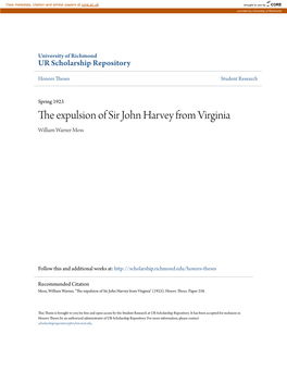 The Expulsion of Sir John Harvey from Virginia William Warner Moss