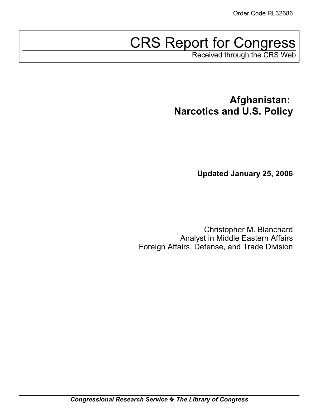 Afghanistan: Narcotics and U.S. Policy