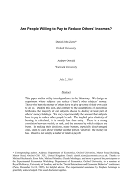 Are People Willing to Pay to Reduce Others' Incomes