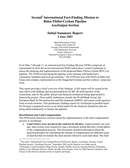 Second1 International Fact-Finding Mission to Baku-Tbilisi-Ceyhan Pipeline Azerbaijan Section