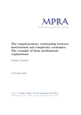 The Complementary Relationship Between Institutional and Complexity Economics: the Example of Deep Mechanismic Explanations