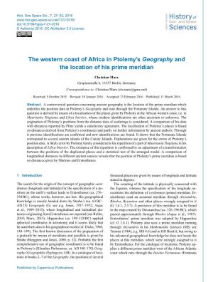 The Western Coast of Africa in Ptolemy's Geography and The