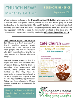 CHURCH NEWS PERSHORE BENEFICE Monthly Edition September 2021