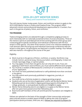 2019–20 LOFT MENTOR SERIES Poetry and Creative Prose Guidelines