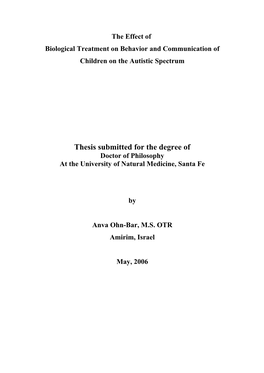 The Effect of Biological Treatment on Behavior and Communication of Children on the Autistic Spectrum