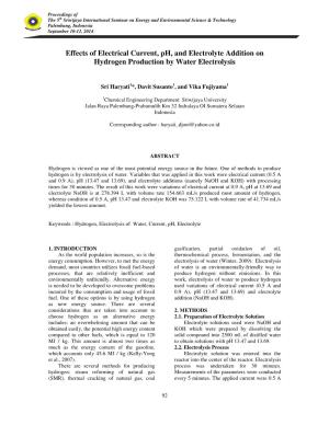 Effects of Electrical Current, Ph, and Electrolyte Addition on Hydrogen Production by Water Electrolysis
