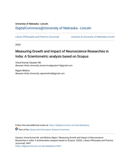 Measuring Growth and Impact of Neuroscience Researches in India: a Scientometric Analysis Based on Scopus