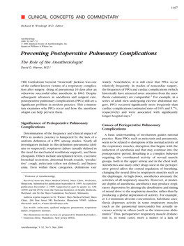 Preventing Postoperative Pulmonary Complications the Role of the Anesthesiologist David O