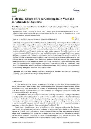 Biological Effects of Food Coloring in in Vivo and in Vitro Model Systems