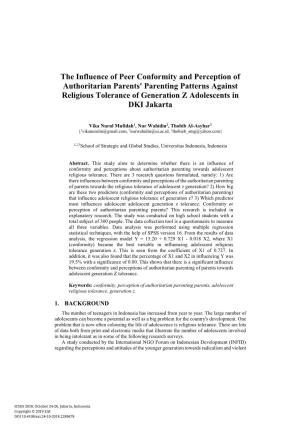 The Influence of Peer Conformity and Perception of Authoritarian Parents' Parenting Patterns Against Religious Tolerance of Generation Z Adolescents in DKI Jakarta