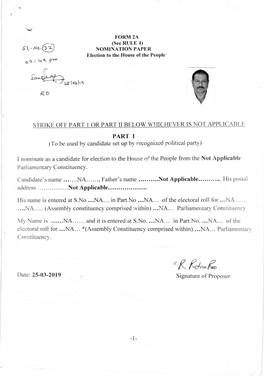 F T'r.Ro.6Z-) NOMINATION PAPER Election to the House of the People O,L: Lrq PY"