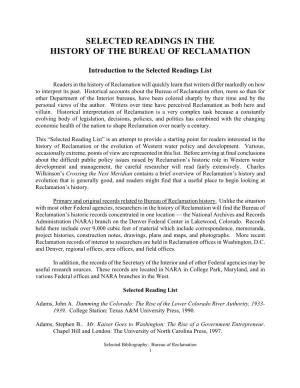 Reclamation Selected Bibliography