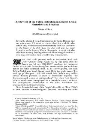 The Revival of the Tulku Institution in Modern China: Narratives and Practices