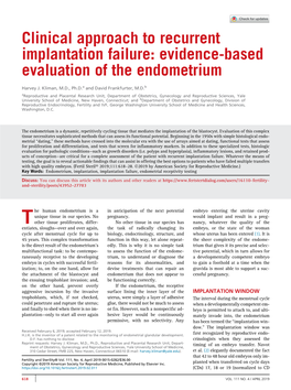 Clinical Approach to Recurrent Implantation Failure: Evidence-Based Evaluation of the Endometrium