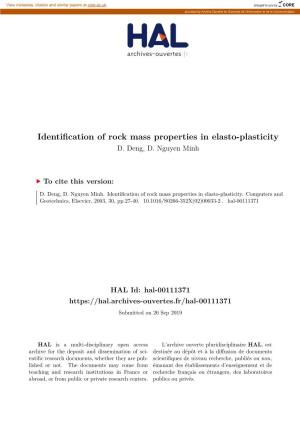 Identification of Rock Mass Properties in Elasto-Plasticity D
