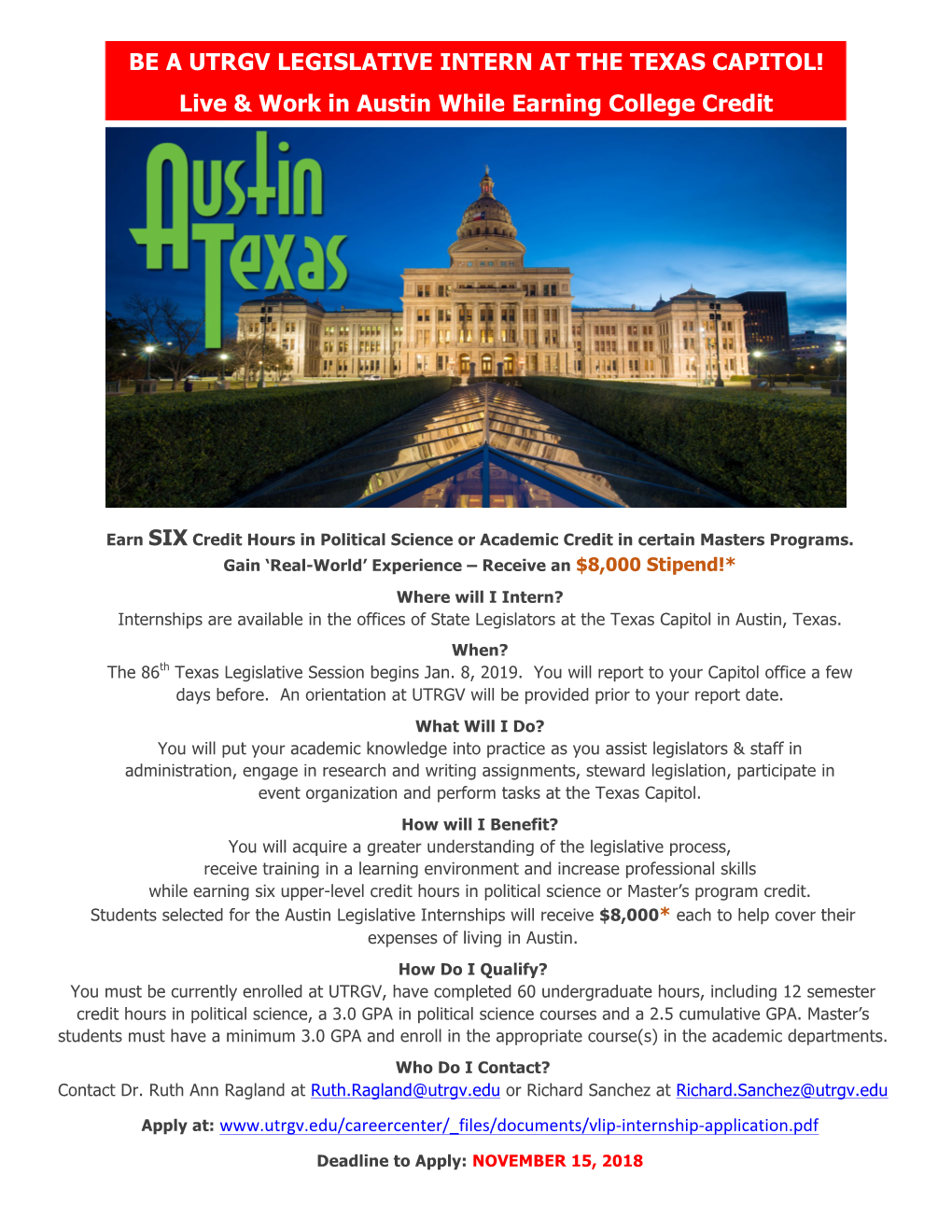 BE a UTRGV LEGISLATIVE INTERN at the TEXAS CAPITOL! Live