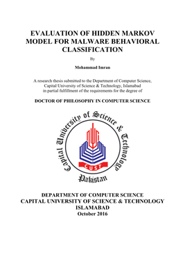 EVALUATION of HIDDEN MARKOV MODEL for MALWARE BEHAVIORAL CLASSIFICATION By