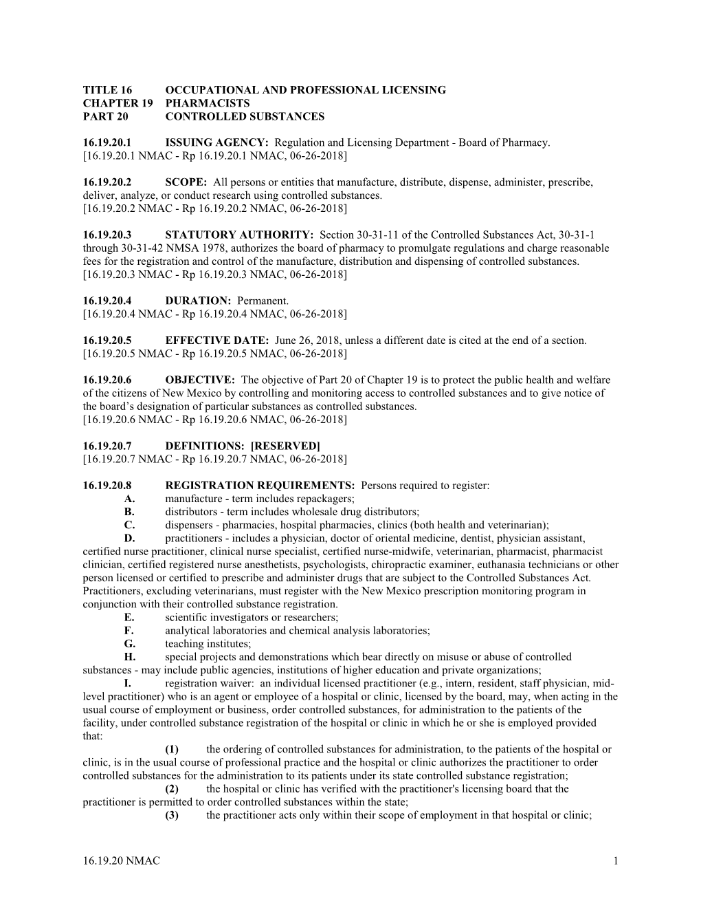 16.19.20 Nmac 1 Title 16 Occupational And