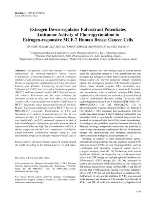 Estrogen Down-Regulator Fulvestrant Potentiates Antitumor Activity Of