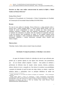 Uma Análise Contexto-Textual Da Autoria De Björk E Michel Gondry Em Human Behaviour1