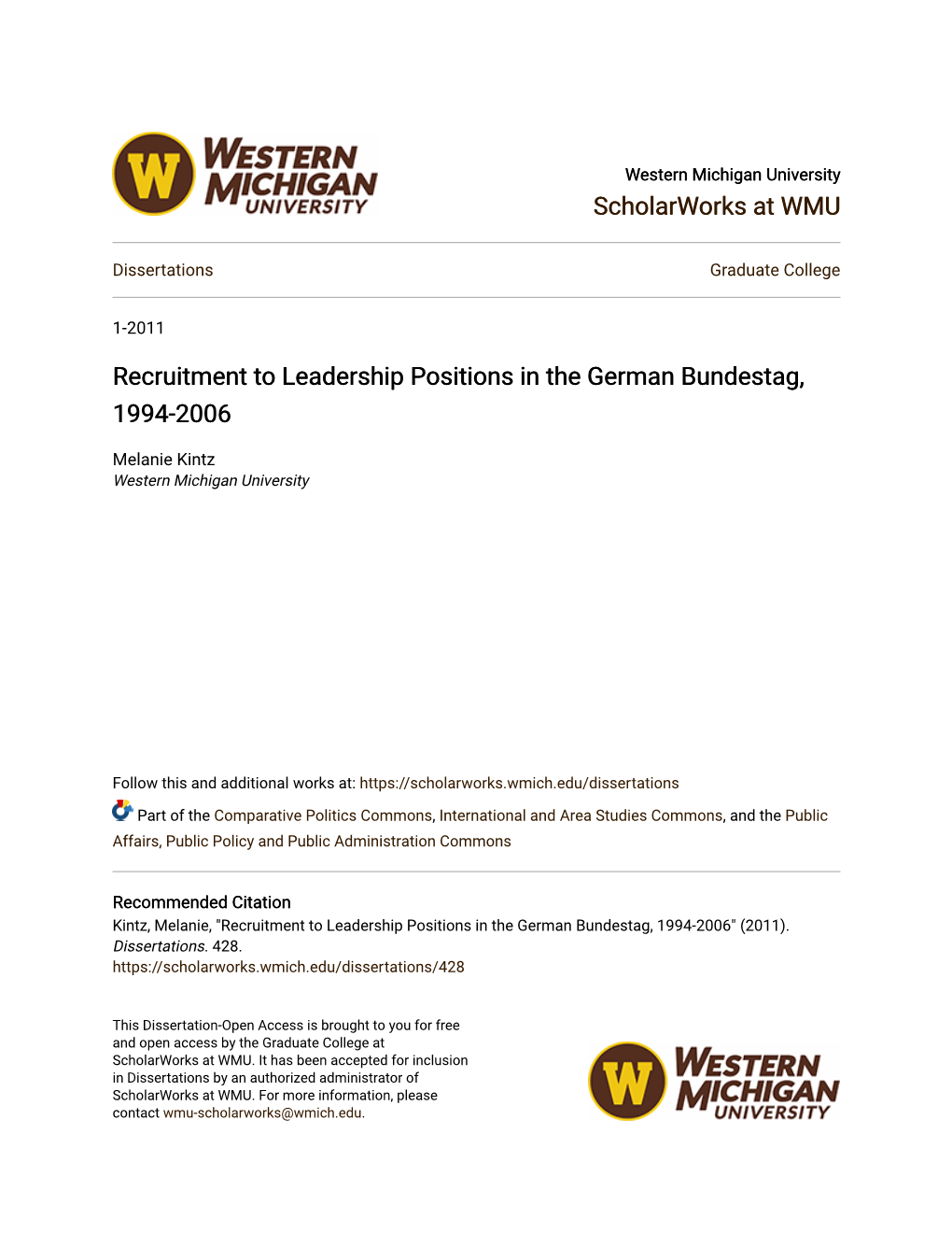 Recruitment to Leadership Positions in the German Bundestag, 1994-2006