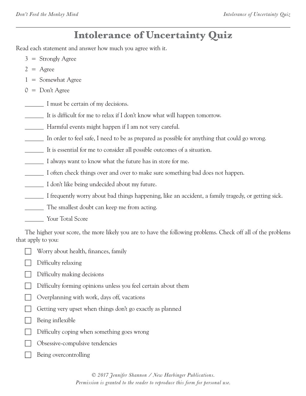 Downloadable Worksheets for Don't Feed the Monkey Mind