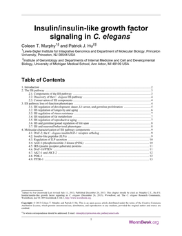 Insulin/Insulin-Like Growth Factor Signaling in C. Elegans* Coleen T
