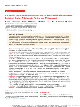 Restenosis After Carotid Interventions and Its Relationship with Recurrent Ipsilateral Stroke: a Systematic Review and Meta-Analysis