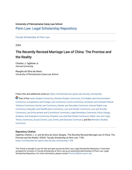 The Recently Revised Marriage Law of China: the Promise and the Reality