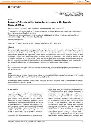 Facebook's Emotional Contagion Experiment As a Challenge