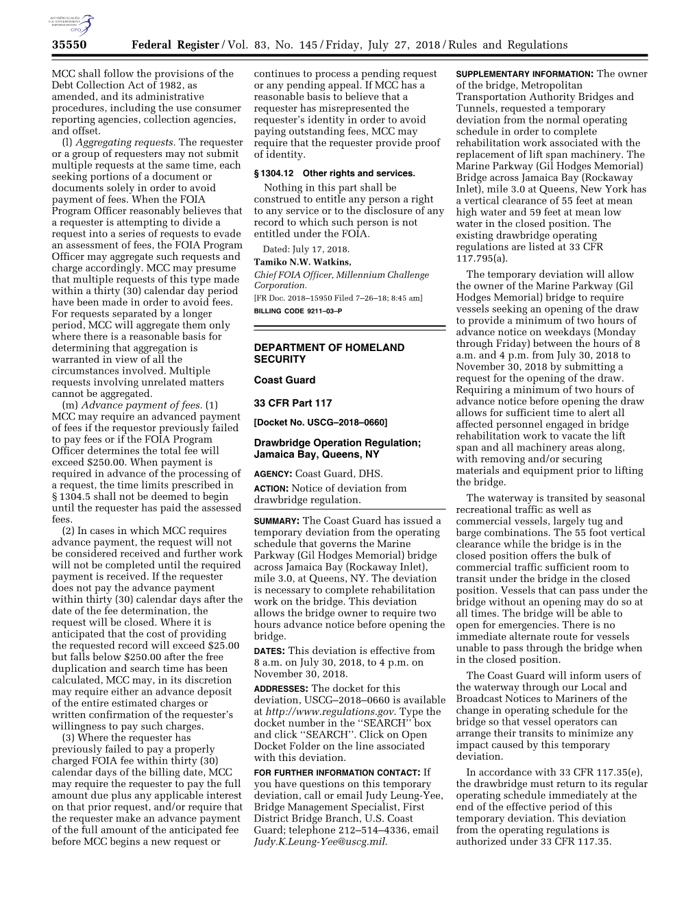 Federal Register/Vol. 83, No. 145/Friday, July 27, 2018/Rules and Regulations