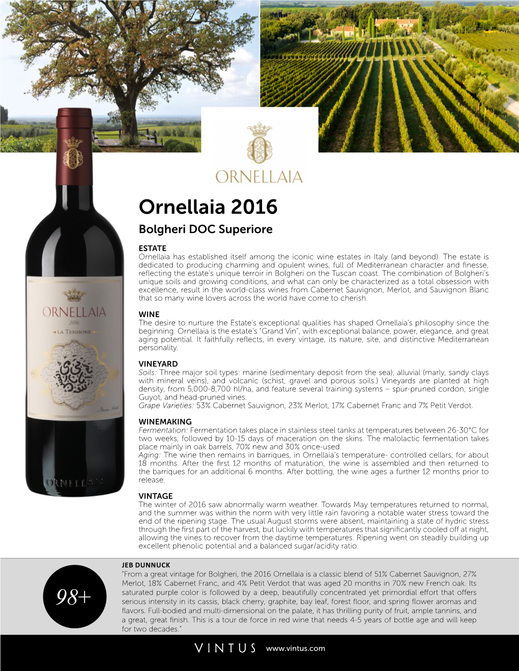 Ornellaia 2016 Tech Sheet