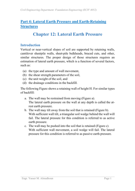 Chapter 12: Lateral Earth Pressure