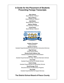 A Guide for the Placement of Students Presenting Foreign Transcripts