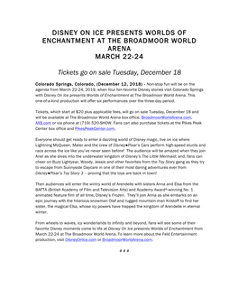 Disney on Ice Presents Worlds of Enchantment at the Broadmoor World Arena March 22-24