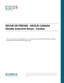 KEOLIS CANADA Navette Autonome Navya - Candiac