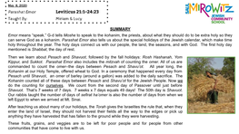Parashat Emor Leviticus 21:1–24:23 Taught By: Miriam & Lucy