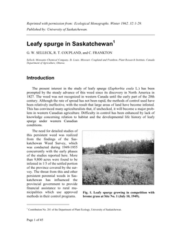 Leafy Spurge in Saskatchewan1