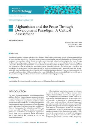 Afghanistan and the Peace Through Development Paradigm: a Critical Assessment