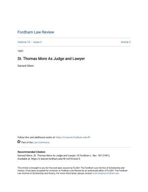 St. Thomas More As Judge and Lawyer