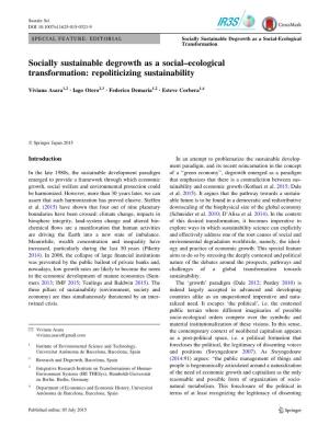Socially Sustainable Degrowth As a Social–Ecological Transformation: Repoliticizing Sustainability