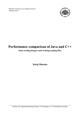 Performance Comparison of Java and C++ When Sorting Integers and Writing/Reading Files