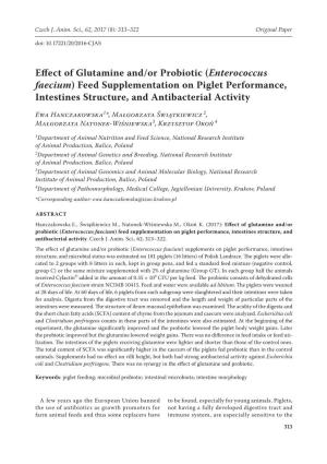 Enterococcus Faecium) Feed Supplementation on Piglet Performance, Intestines Structure, and Antibacterial Activity