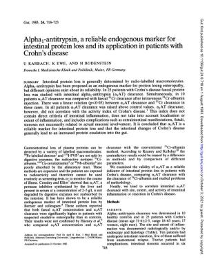 Alpha1-Antitrypsin, a Reliable Endogenous Marker for Intestinal Protein Loss and Its Application in Patients with Crohn's Disease