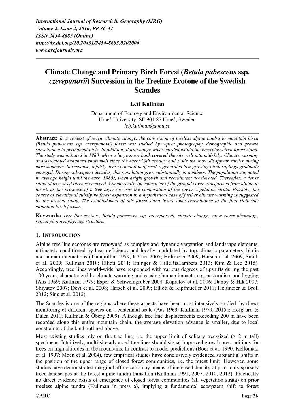 Climate Change and Primary Birch Forest (Betula Pubescens Ssp