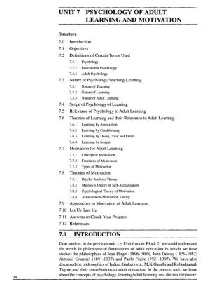 Unit 7 Psychology of Adult Learning and Motivation