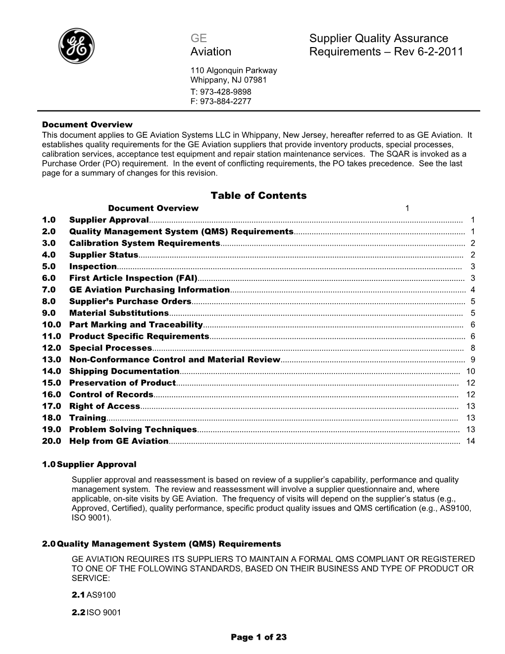 Qa Supliment to Smiths Aerospace Actuation Systems, Whippany, Purchase Orders (Po)