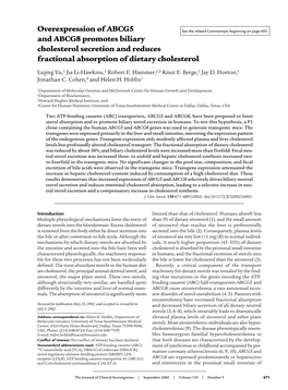 Overexpression of ABCG5 and ABCG8 Promotes Biliary Cholesterol Secretion and Reduces Fractional Absorption of Dietary Cholestero