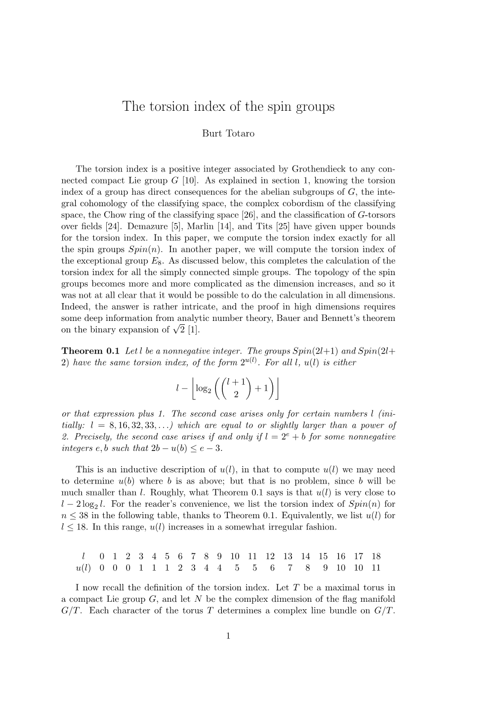 The Torsion Index of the Spin Groups